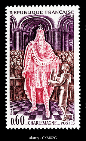Unused 1966 French postage stamp depicting Emperor Charlemagne, 800 AD. Stock Photo