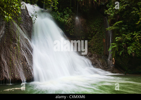 Gudong Waterfall after an overnight rain storm. Gudong Waterfall Tourist Area is the largest forest park in Guilin. Stock Photo