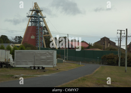 Winding tower of the Beaconsfield gold mine, Tasmania. The mine was closed in June 2012. Stock Photo