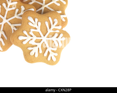 Crispy Baked Novelty Christmas Decorated Biscuits Against A White Background With A Clipping Path And No People Stock Photo