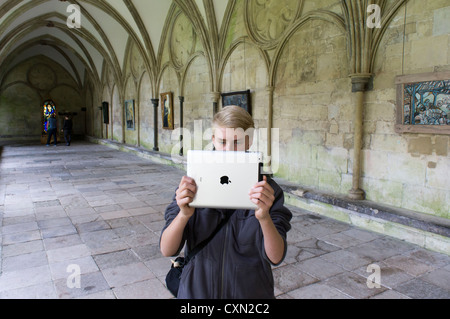 Young teenage boy using an Apple iPad Stock Photo