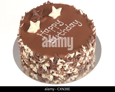 Fresh Chocolate Celebration Birthday Cake Isolated Against A White Background With No People And A Clipping Path Ready To Eat Stock Photo