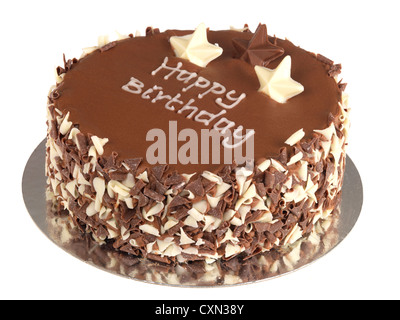 Fresh Chocolate Celebration Birthday Cake Isolated Against A White Background With No People And A Clipping Path Ready To Eat Stock Photo