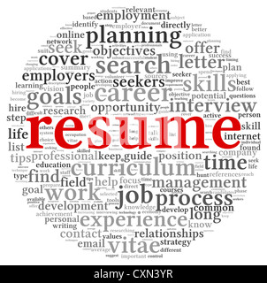 Resume concept in word tag cloud on white background Stock Photo