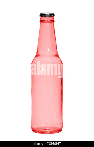 Cut Out. Red glass bottle with silver bottlecap on white background Stock Photo
