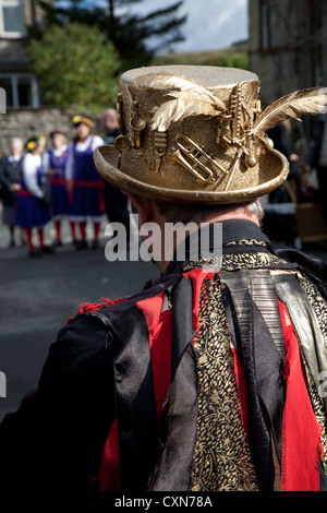 Flagcrackers of Craven Border morris dancers; The Flag Crackers clog wearing tatters a Morris side from Craven, Skipton, North Yorkshire Dales, UK Stock Photo