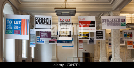 To Let, for rent, a series of Estate Agent signs gathered together as an Exhibit for the Liverpool Biennial Arts Festival 2012, Merseyside. UK Stock Photo