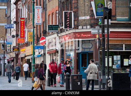 Brick Lane and Bangladeshi, Indian restaurants and curry houses, London, UK Stock Photo