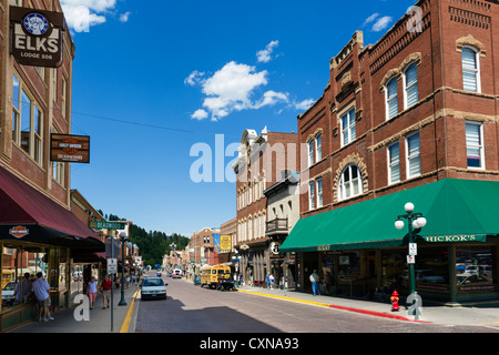 Main Street in the historic town of Deadwood with Hickok's Hotel to the right, South Dakota, USA Stock Photo