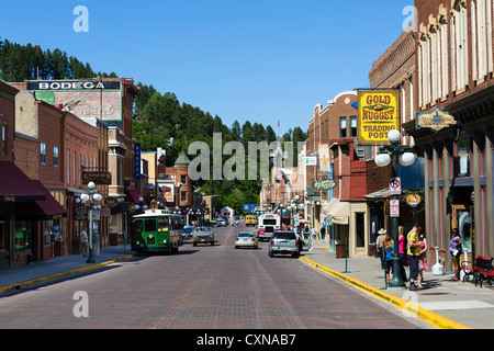 Shops and bars on Main Street in the historic town of Deadwood, South Dakota, USA Stock Photo