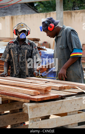 students at a carpenter's workshop, Machui Vocational Center in Machui, Zanzibar, Tanzania Stock Photo