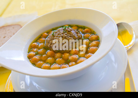 liver dumpling soup with fried batter pearls Stock Photo