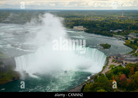 Aerial view of Canadian Horseshoe Falls and Table Rock Welcome Centre at Niagara Falls Ontario Canada Stock Photo