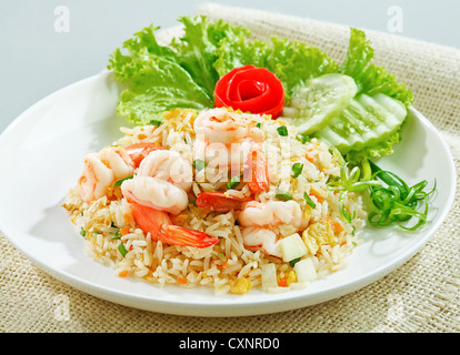 Fried rice with shrimp or prawn a taste of Asian food isolated Stock Photo