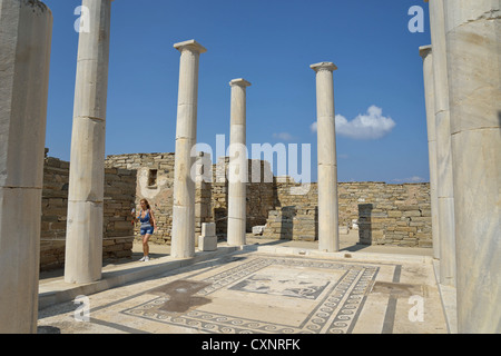 Floor mosaic at House of Dionysos, Archaeological site of Delos, Delos, Cyclades, South Aegean Region, Greece Stock Photo