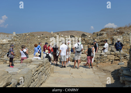 Guided tour group at Archaeological site of Delos, Delos, Cyclades, South Aegean Region, Greece Stock Photo