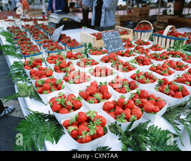 Strawberries on Market Stall in Nice, France Stock Photo