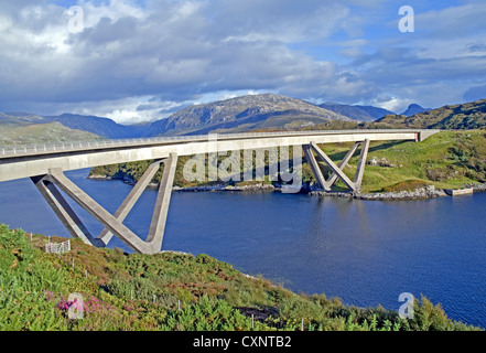 The bridge at Kylesku carrying the A894 over Caolas Cumhann, by Loch a Chairn Bhain, Northwest Highlands, Sutherland Scotland UK Stock Photo
