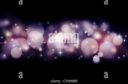 Abstract holiday background of glowing bokeh lights isolated on black, beautiful shining stars and glitters Stock Photo