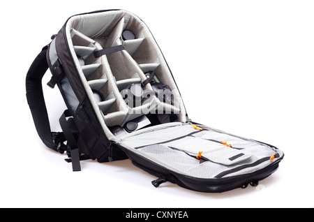 Black backpack isolated on white Stock Photo