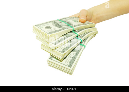 Hand with money isolated on white background Stock Photo