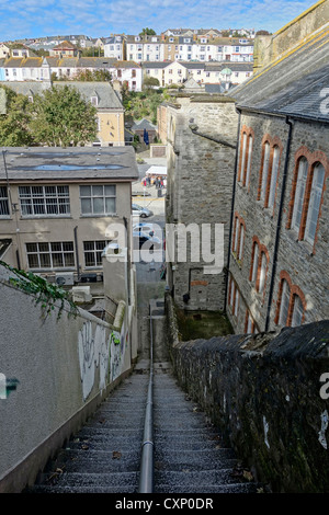 Looking down Jacob's ladder steps in Falmouth Cornwall UK. Stock Photo