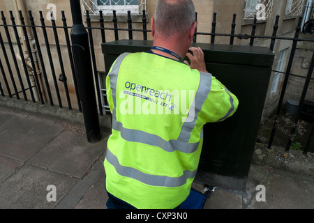 A BT British Telecom worker servicing a network box City of Bath, England, UK Stock Photo