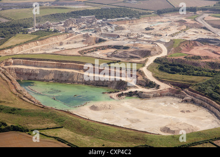 Aerial view of LaFarge limestone quarry, Whitwell, Derbyshire Stock Photo