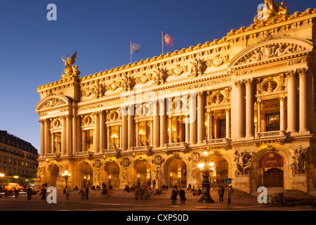 Twilight at Palais Garnier - the Opera House, Paris France Stock Photo