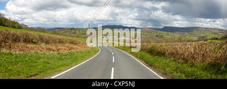 Panorama B4250 road to the village of Llanddewi'r Cwm, near Builth Wells, Powys Wales. Stock Photo
