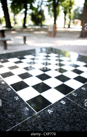 Close-up of marble chess board in park Stock Photo