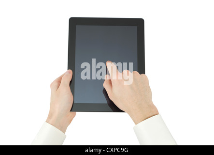 hands are holding the tablet computer Stock Photo