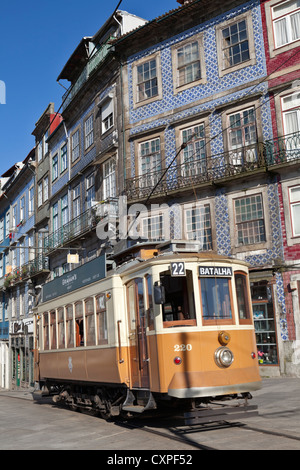 A historic tram in the historical centre of Porto, Portugal Stock Photo