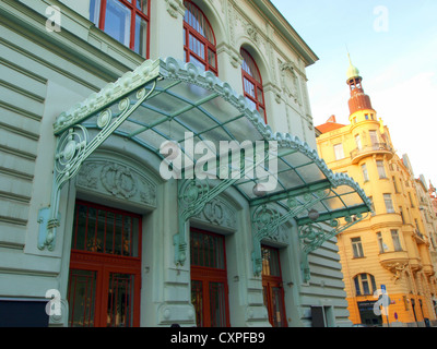 Art Deco awning in Prague Stock Photo