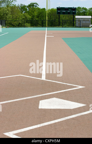 Looking down a baseball field from home plate Stock Photo