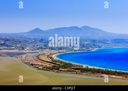 Beautiful lagoon of Voidokilia in Messinia prefecture from a high point of view Stock Photo