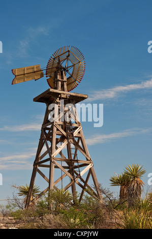 Model P Eclipse windmill at Judge Roy Bean Visitor Center at Langtry, Texas, USA Stock Photo