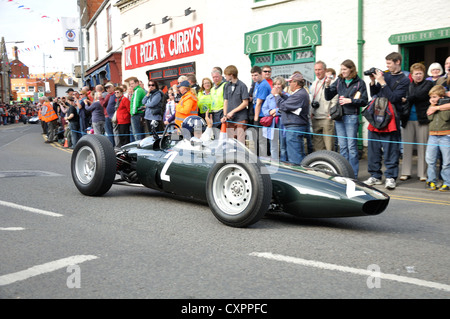 Damon Hill driving his father Graham Hill's favourite car 'Old Faithful' during the BRM Celebration Day in Bourne, Lincolnshire Stock Photo