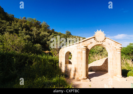 Yazidi temple at the entrance to the holy compound of Lalish, Northern Iraq Stock Photo