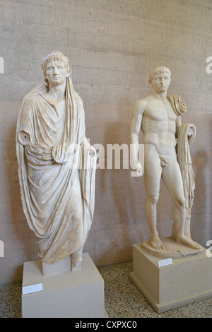 Statues of Emperor Augusta & Gaius Caesar, The Archaeological Museum, Ancient Corinth, Corinth Municipality, Peloponnese, Greece Stock Photo