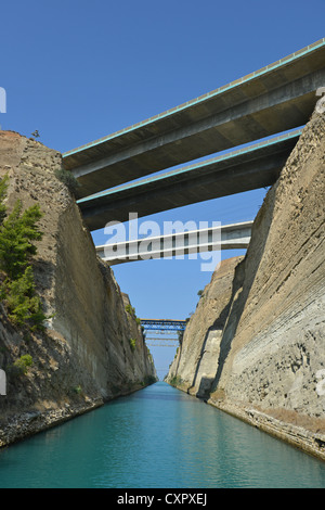 Corinth Canal from cruise boat, Corinth Municipality, Peloponnese Region, Greece Stock Photo