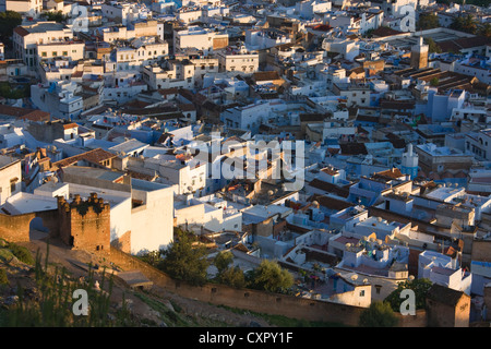 Overview of houses on the Riff Mountains, Chefchaouen, Morocco Stock Photo