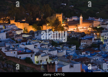 Overview of houses on the Riff Mountains, Chefchaouen, Morocco Stock Photo