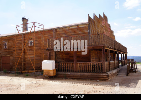 Western town saloon, a front view of an western wagon from the days of the wild west Seville, Spain Stock Photo