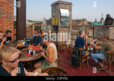 Rooftop cafe, L'viv old town, Ukraine Stock Photo