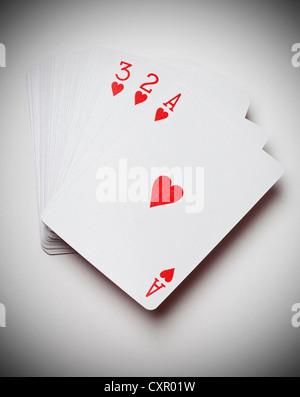 Ace, two and three of hearts Stock Photo