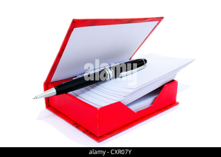 Pen and notepad isolated on white background. Stock Photo