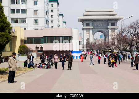Democratic Peoples's Republic of Korea (DPRK), North Korea, Pyongyang, Military parade during street celebrations Stock Photo