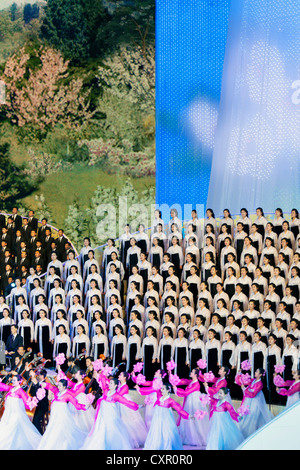 Democratic Peoples's Republic of Korea (DPRK), North Korea, Pyongyang, Pyongyang Indoor Stadium performance Stock Photo