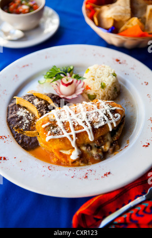 Traditional Mayan dish of stuffed pepper with rice and beans Stock Photo